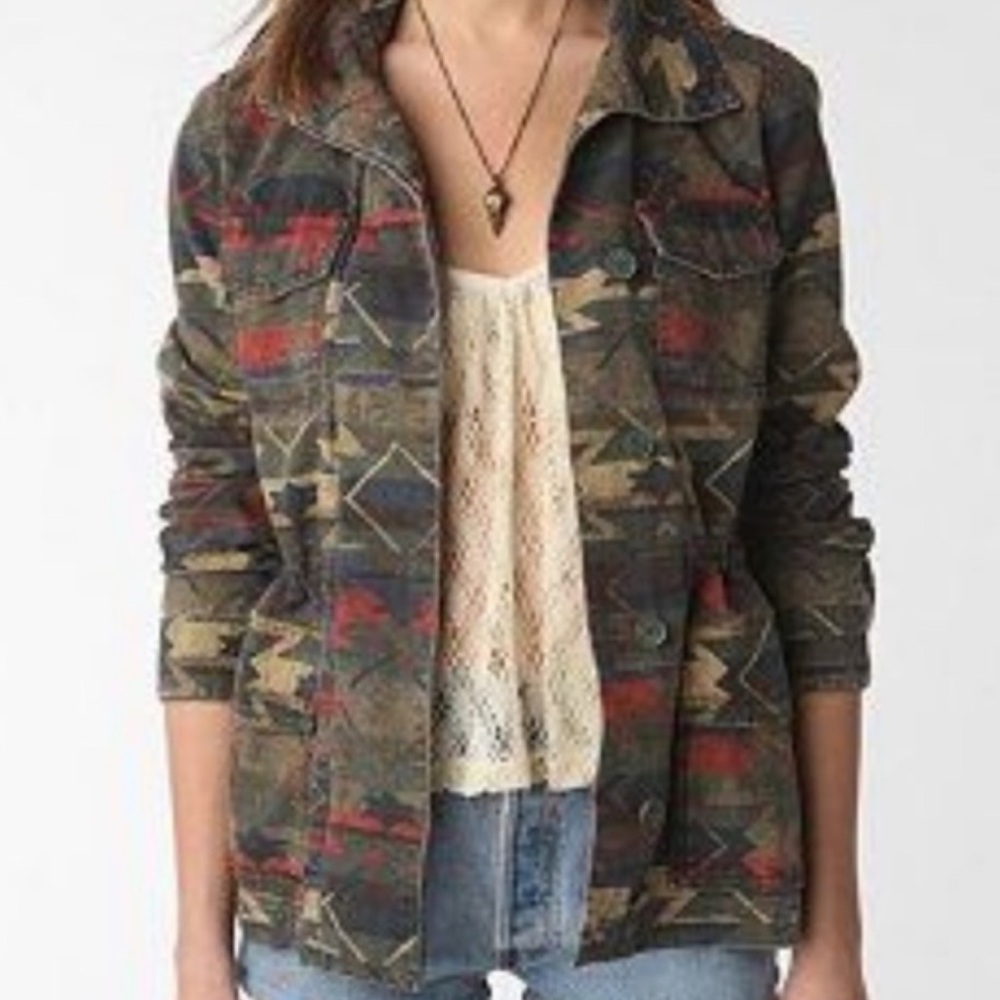 Urban Outfitters ecote Utility Field Jacket Med Aztec Camo Cargo Cotton Military